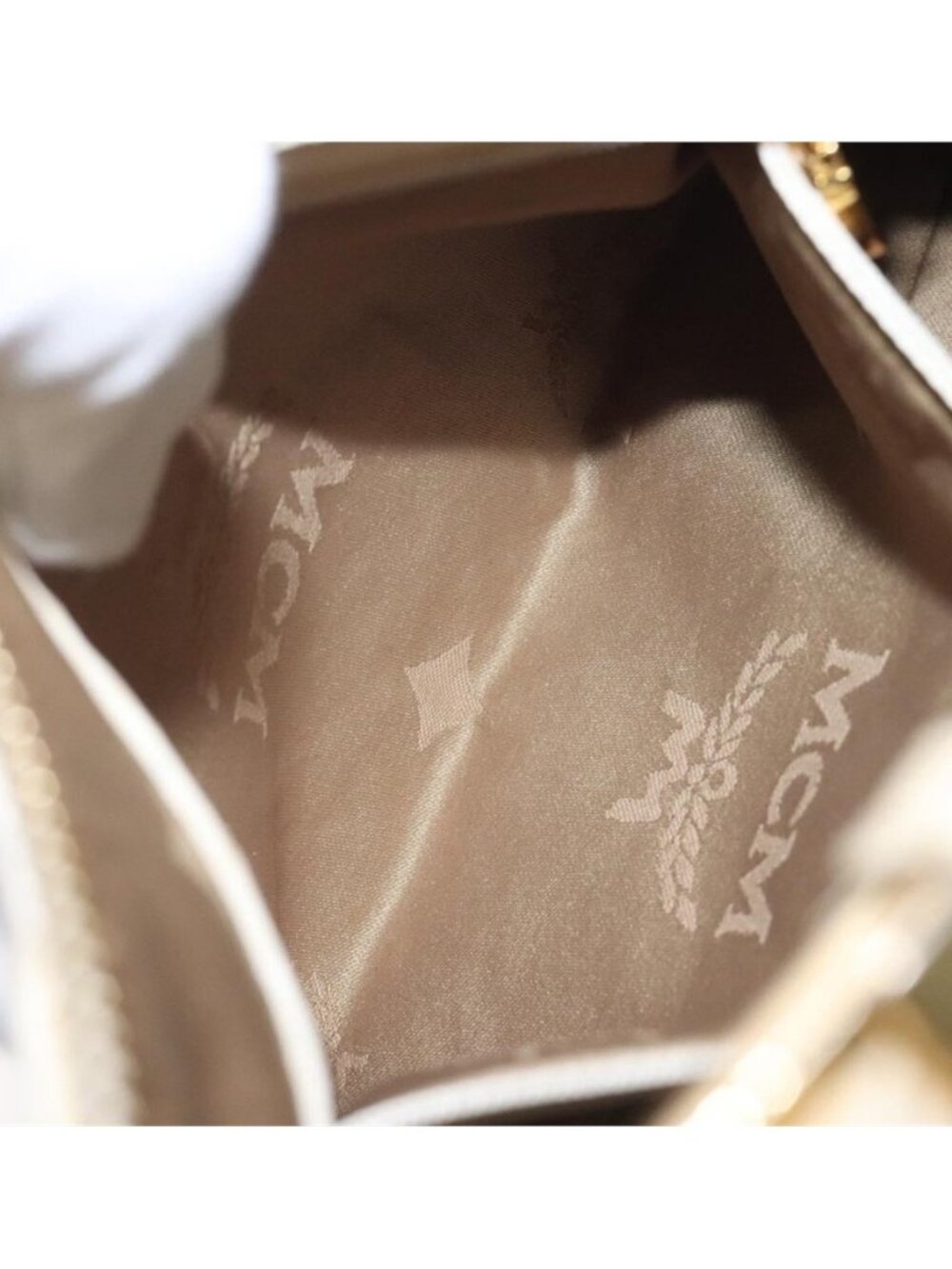 Authentic MCM Vicetos Logogram Shoulder Bag Canvas Beige Gold - Picture 7 of 16
